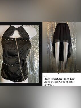 Y2K DOTS Black Studded Corset Halter Top-Glam Rock-Zip Front-XL-1 Top-3 personas